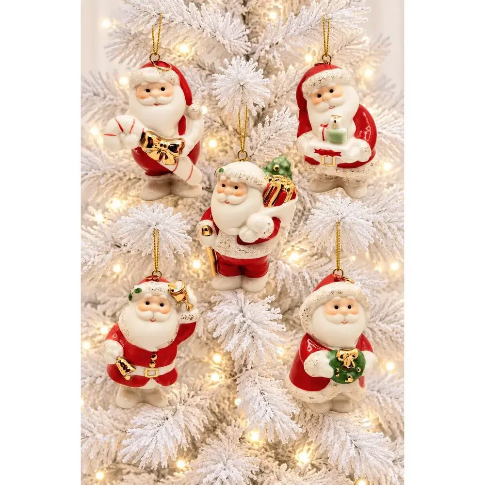 Lenox Standabouts Santa Set of 5 Porcelain Christmas Ornaments 6339428 Box
